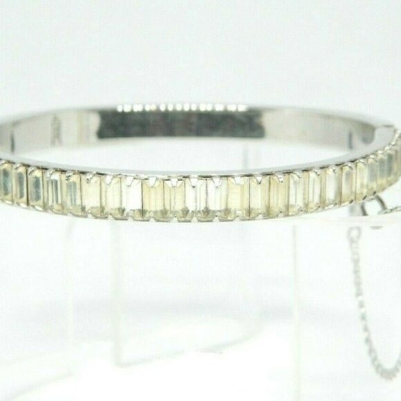 Clear Baguette Rhinestone Embellish Silver Tone - Picture 1 of 5